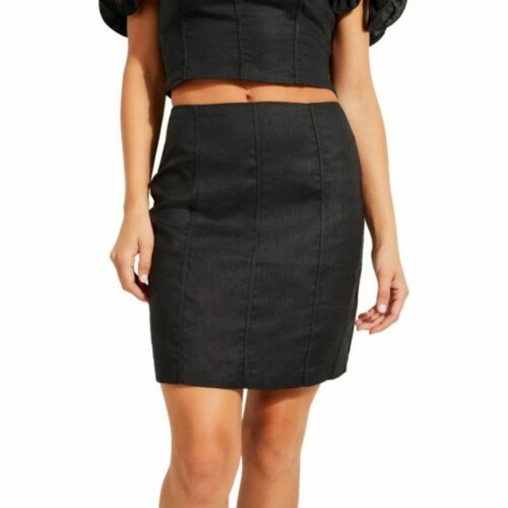 GUESS Makara Short Linen Pencil Skirt - Picture 2 of 8